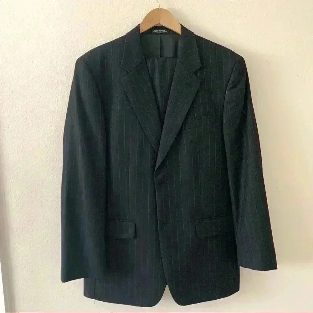 Mens black pinstripe cashmere/wool suit